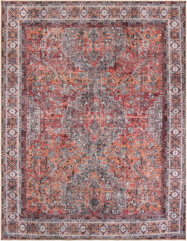 Washable Rust Red 7' 10 x 10' Timeless Rectangle Area Rug Easy to Clean Stain Resistant & Durable Traditional Classic Vintage Design Carpet for Sale at Rug Engine