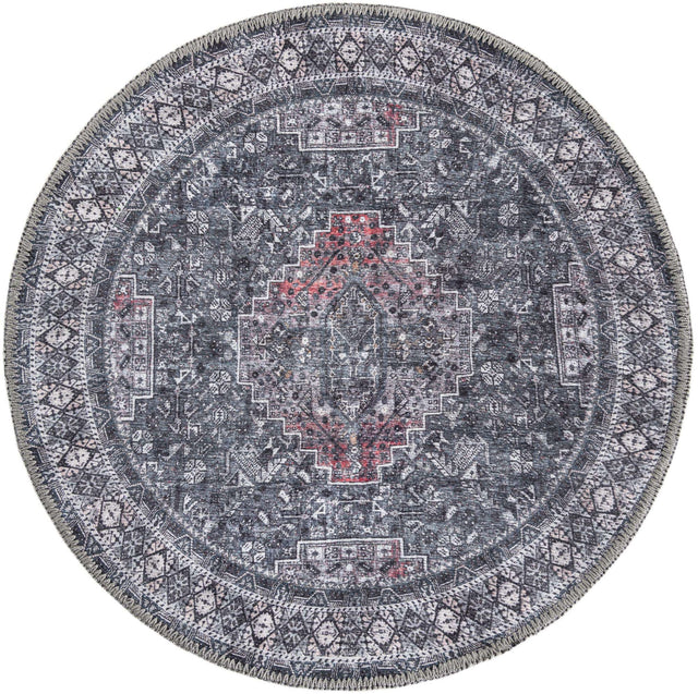 Washable Gray 2' x 2' Timeless Round Area Rug Easy to Clean Stain Resistant & Durable