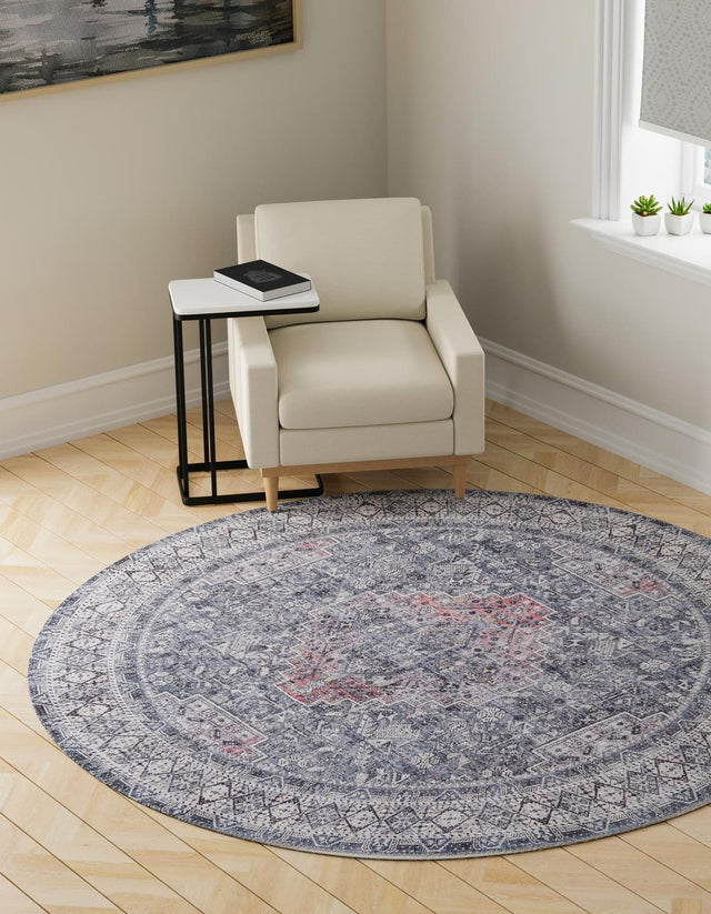 Washable Gray 2' x 2' Timeless Round Area Rug Easy to Clean Stain Resistant & Durable
