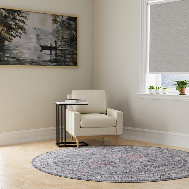 Washable Gray 7' 10 x 7' 10 Timeless Round Area Rug Easy to Clean Stain Resistant & Durable Traditional Classic Vintage Design Carpet for Sale at Rug Engine