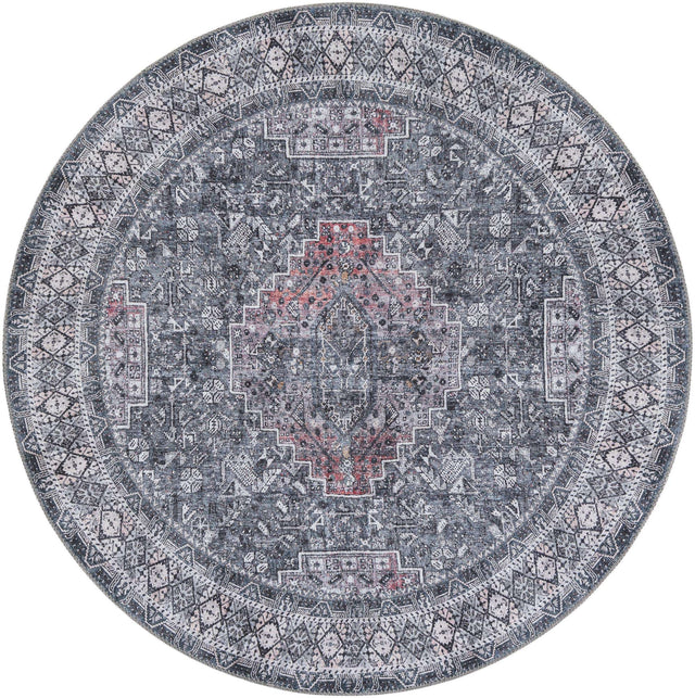 Washable Gray 5' 1 x 5' 1 Timeless Round Area Rug Easy to Clean Stain Resistant & Durable Traditional Classic Vintage Design Carpet for Sale at Rug Engine