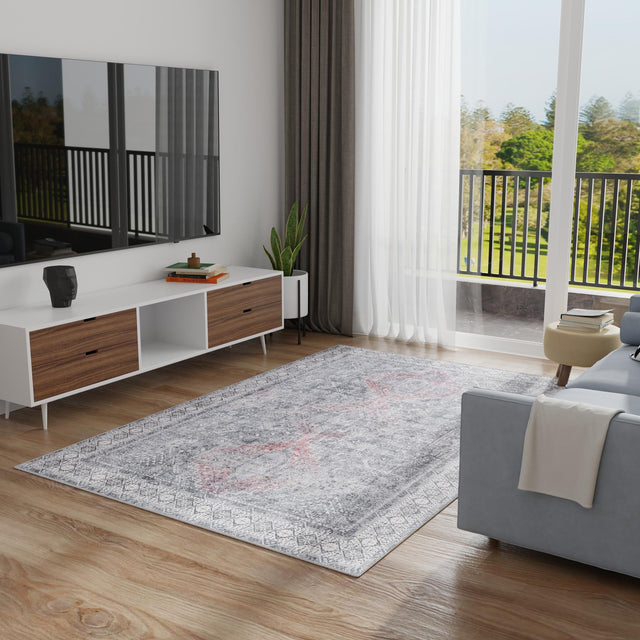 Washable Gray 8' 4 x 12' Timeless Rectangle Area Rug Easy to Clean Stain Resistant & Durable Traditional Classic Vintage Design Carpet for Sale at Rug Engine