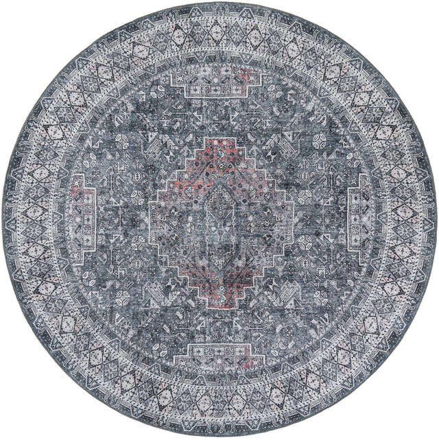 Washable Gray 7' 10 x 7' 10 Timeless Round Area Rug Easy to Clean Stain Resistant & Durable Traditional Classic Vintage Design Carpet for Sale at Rug Engine