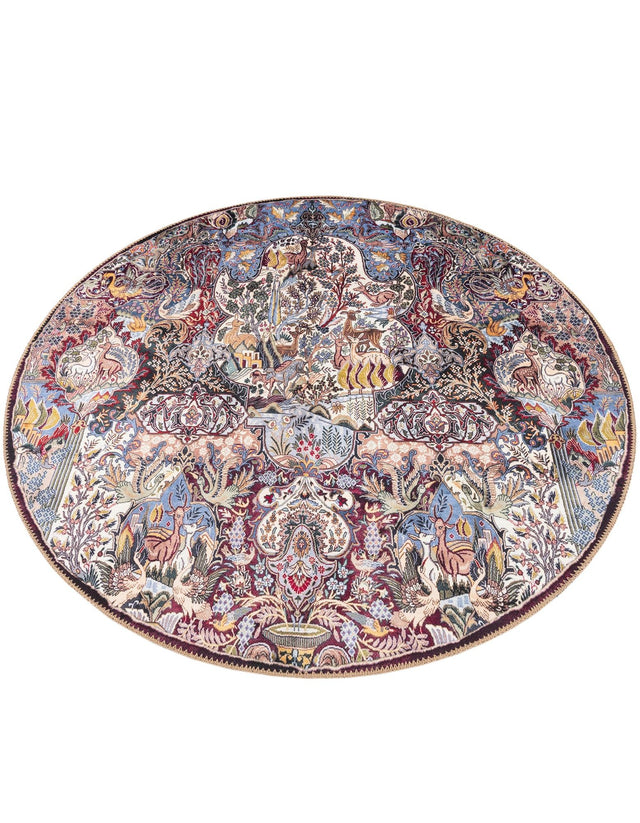 Washable Multicolor 5' 1 x 5' 1 Timeless Round Area Rug Easy to Clean Stain Resistant & Durable Traditional Classic Vintage Design Carpet for Sale at Rug Engine