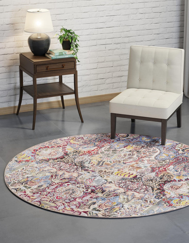 Washable Multicolor 7' 10 x 7' 10 Timeless Round Area Rug Easy to Clean Stain Resistant & Durable Traditional Classic Vintage Design Carpet for Sale at Rug Engine
