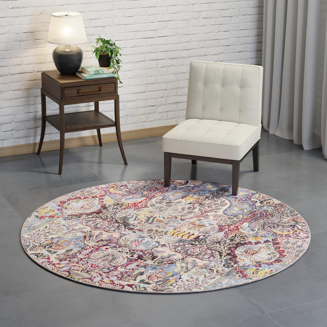 Washable Multicolor 5' 1 x 5' 1 Timeless Round Area Rug Easy to Clean Stain Resistant & Durable Traditional Classic Vintage Design Carpet for Sale at Rug Engine
