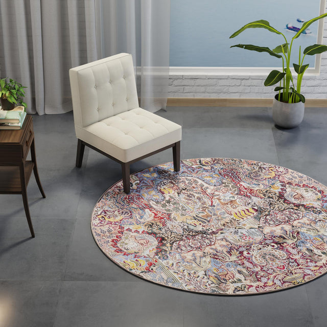 Washable Multicolor 5' 1 x 5' 1 Timeless Round Area Rug Easy to Clean Stain Resistant & Durable Traditional Classic Vintage Design Carpet for Sale at Rug Engine