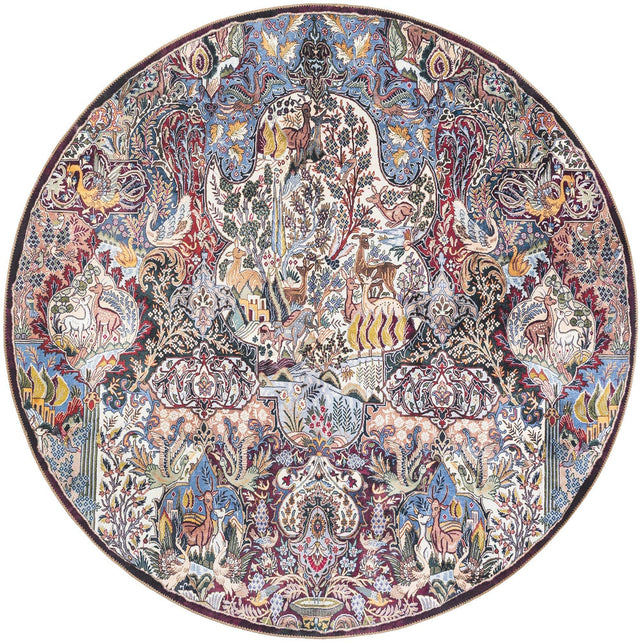 Washable Multicolor 7' 10 x 7' 10 Timeless Round Area Rug Easy to Clean Stain Resistant & Durable Traditional Classic Vintage Design Carpet for Sale at Rug Engine