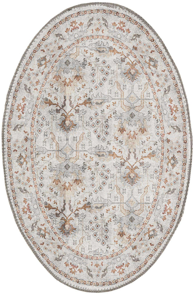 Washable Ivory 2' x 3' 1 Timeless Oval Area Rug Easy to Clean Stain Resistant & Durable Traditional Classic Vintage Design Carpet for Sale at Rug Engine