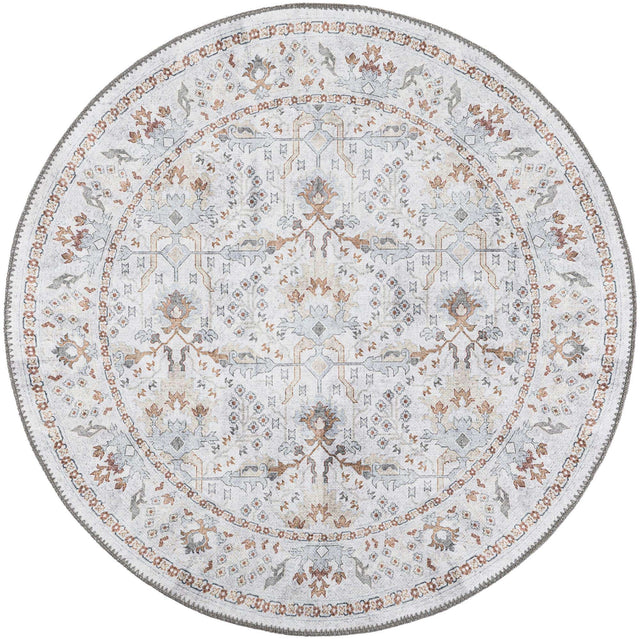 Washable Ivory 3' 6 x 3' 6 Timeless Round Area Rug Easy to Clean Stain Resistant & Durable Traditional Classic Vintage Design Carpet for Sale at Rug Engine
