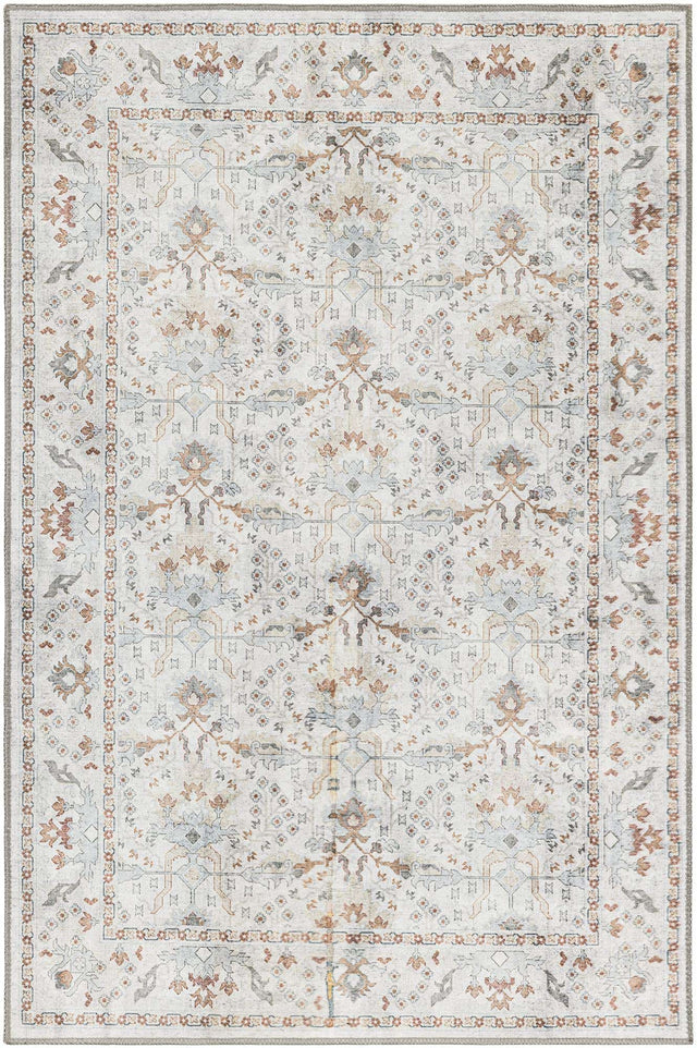 Washable Ivory 4' 1 x 6' 1 Timeless Rectangle Area Rug Easy to Clean Stain Resistant & Durable Traditional Classic Vintage Design Carpet for Sale at Rug Engine