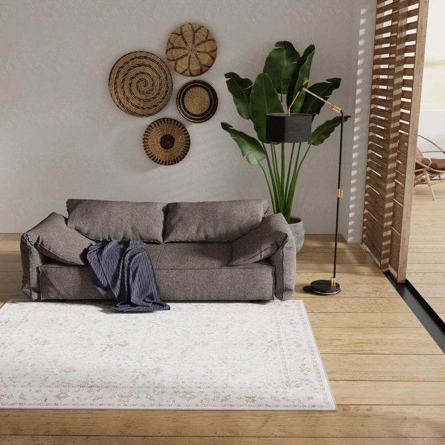 Washable Ivory 7' 10 x 10' Timeless Rectangle Area Rug Easy to Clean Stain Resistant & Durable Traditional Classic Vintage Design Carpet for Sale at Rug Engine