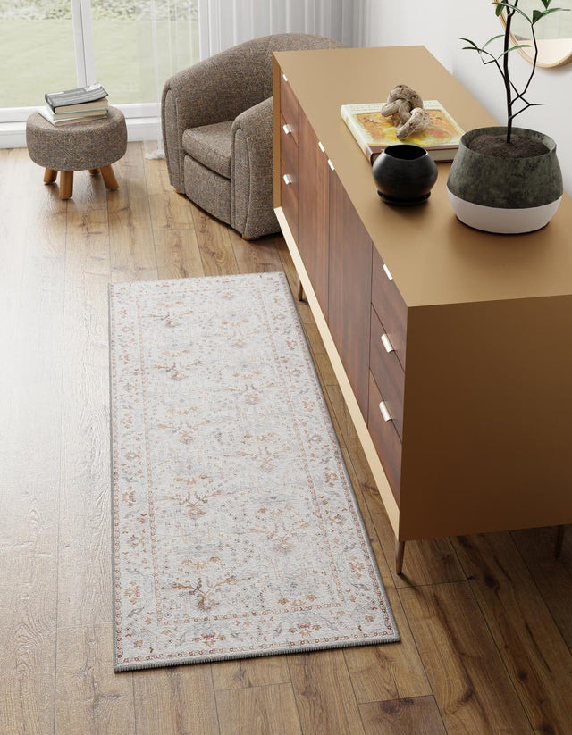 Washable Ivory 2' x 6' 1 Timeless Runner Area Rug Easy to Clean Stain Resistant & Durable Traditional Classic Vintage Design Carpet for Sale at Rug Engine
