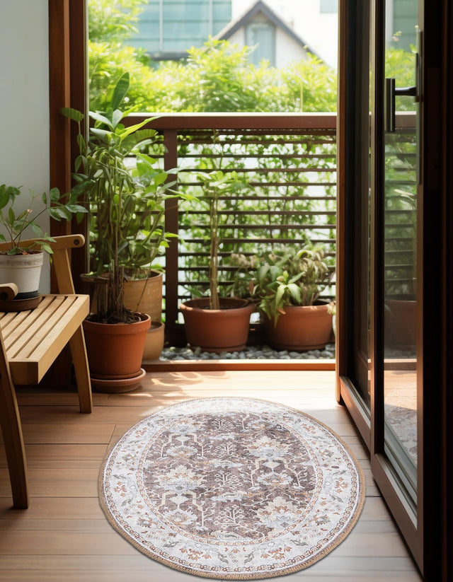 Washable Almond Brown 2' x 3' 1 Timeless Oval Area Rug Easy to Clean Stain Resistant & Durable Traditional Classic Vintage Design Carpet for Sale at Rug Engine