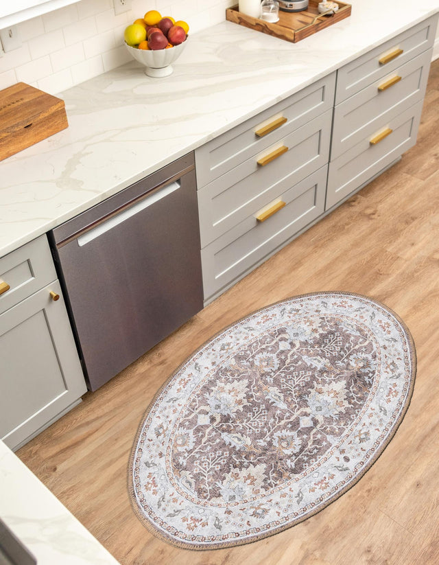 Washable Almond Brown 2' x 3' 1 Timeless Oval Area Rug Easy to Clean Stain Resistant & Durable Traditional Classic Vintage Design Carpet for Sale at Rug Engine