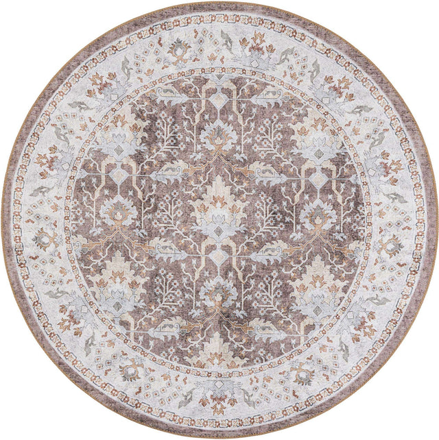 Washable Almond Brown 5' 1 x 5' 1 Timeless Round Area Rug Easy to Clean Stain Resistant & Durable Traditional Classic Vintage Design Carpet for Sale at Rug Engine