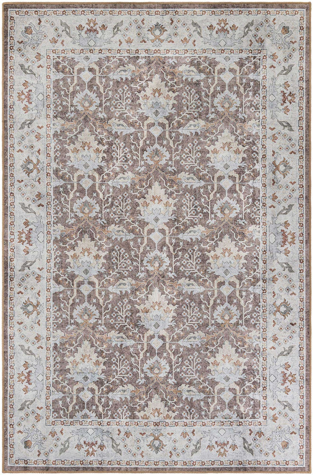 Washable Almond Brown 6' 1 x 9' Timeless Rectangle Area Rug Easy to Clean Stain Resistant & Durable Traditional Classic Vintage Design Carpet for Sale at Rug Engine