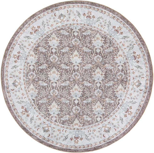 Washable Almond Brown 7' 10 x 7' 10 Timeless Round Area Rug Easy to Clean Stain Resistant & Durable Traditional Classic Vintage Design Carpet for Sale at Rug Engine