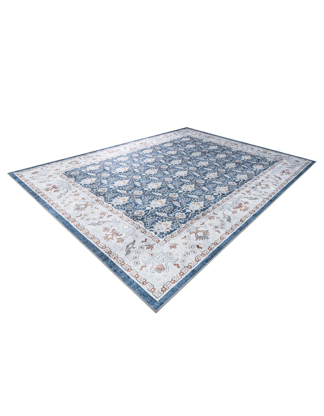 Washable Navy Blue 9' 5 x 13' 1 Timeless Rectangle Area Rug Easy to Clean Stain Resistant & Durable Traditional Classic Vintage Design Carpet for Sale at Rug Engine