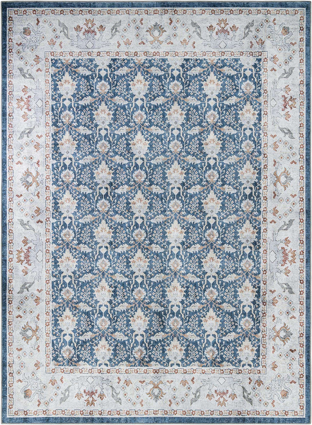 Washable Navy Blue 9' 5 x 13' 1 Timeless Rectangle Area Rug Easy to Clean Stain Resistant & Durable Traditional Classic Vintage Design Carpet for Sale at Rug Engine