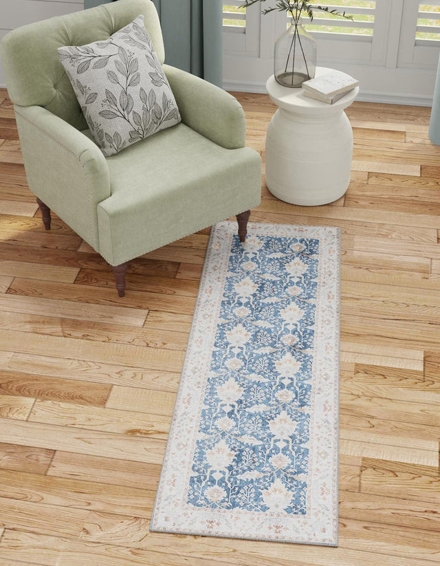 Washable Navy Blue 2' 7 x 10' Timeless Runner Area Rug Easy to Clean Stain Resistant & Durable Traditional Classic Vintage Design Carpet for Sale at Rug Engine