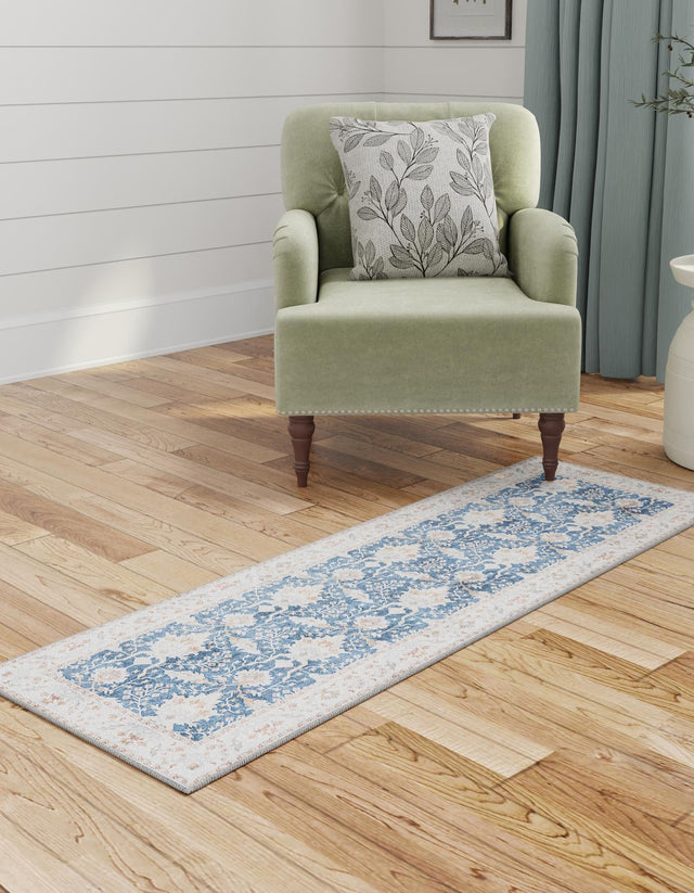 Washable Navy Blue 2' x 8' Timeless Runner Area Rug Easy to Clean Stain Resistant & Durable Traditional Classic Vintage Design Carpet for Sale at Rug Engine