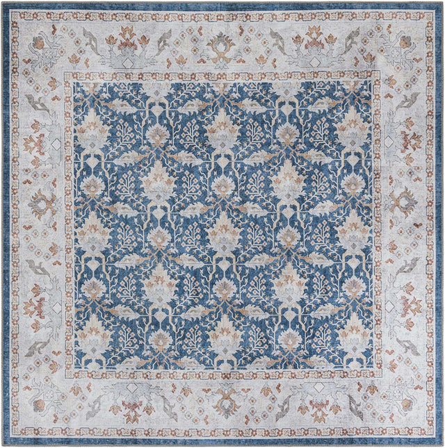 Washable Navy Blue 7' 10 x 7' 10 Timeless Square Area Rug Easy to Clean Stain Resistant & Durable Traditional Classic Vintage Design Carpet for Sale at Rug Engine