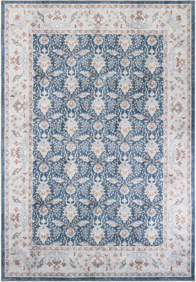 Washable Navy Blue 8' 4 x 12' Timeless Rectangle Area Rug Easy to Clean Stain Resistant & Durable Traditional Classic Vintage Design Carpet for Sale at Rug Engine