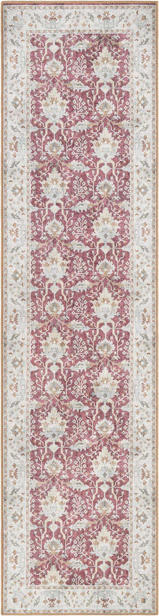 Washable Burgundy Red 2' 7 x 10' Timeless Runner Area Rug Easy to Clean Stain Resistant & Durable Traditional Classic Vintage Design Carpet for Sale at Rug Engine