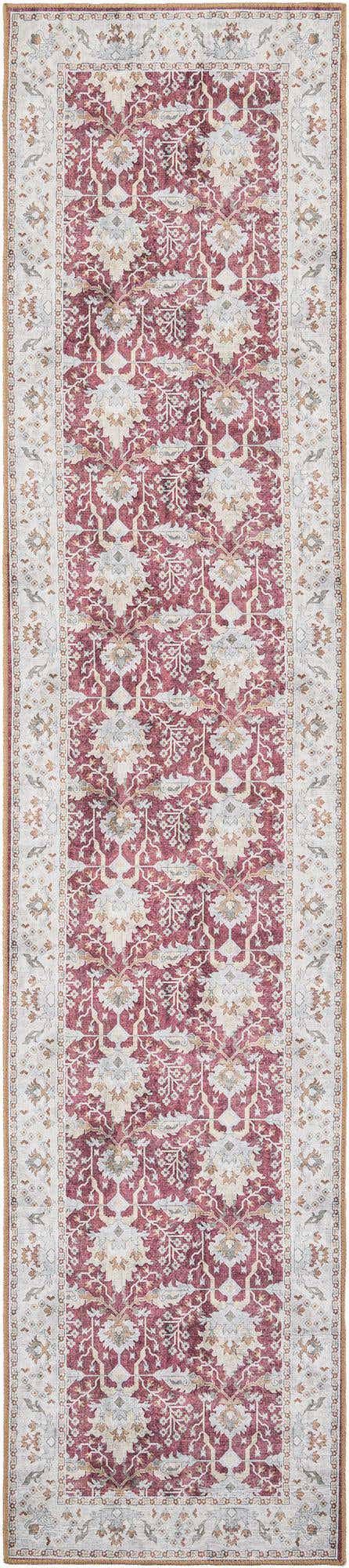 Washable Burgundy Red 2' 7 x 12' Timeless Runner Area Rug Easy to Clean Stain Resistant & Durable Traditional Classic Vintage Design Carpet for Sale at Rug Engine