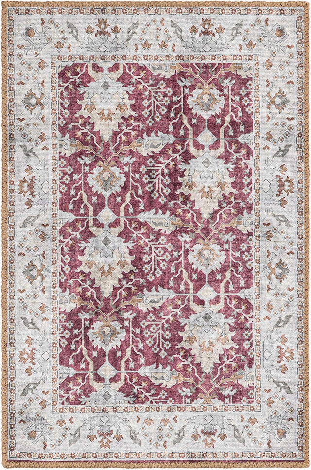 Washable Burgundy Red 2' x 3' 1 Timeless Rectangle Area Rug Easy to Clean Stain Resistant & Durable Traditional Classic Vintage Design Carpet for Sale at Rug Engine