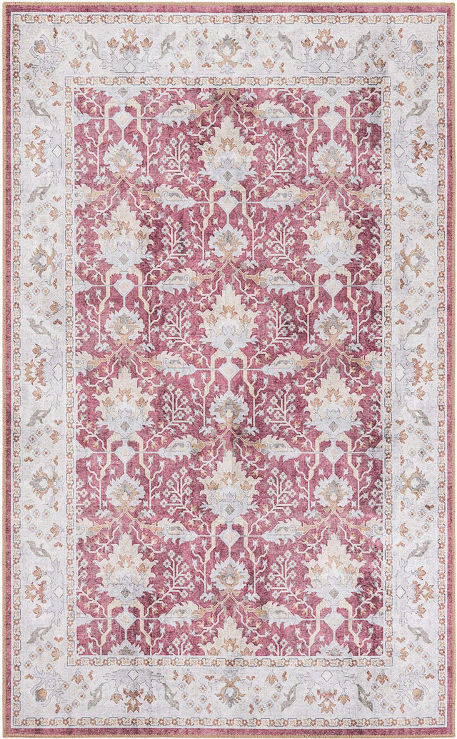 Washable Burgundy Red 5' 1 x 8' Timeless Rectangle Area Rug Easy to Clean Stain Resistant & Durable Traditional Classic Vintage Design Carpet for Sale at Rug Engine