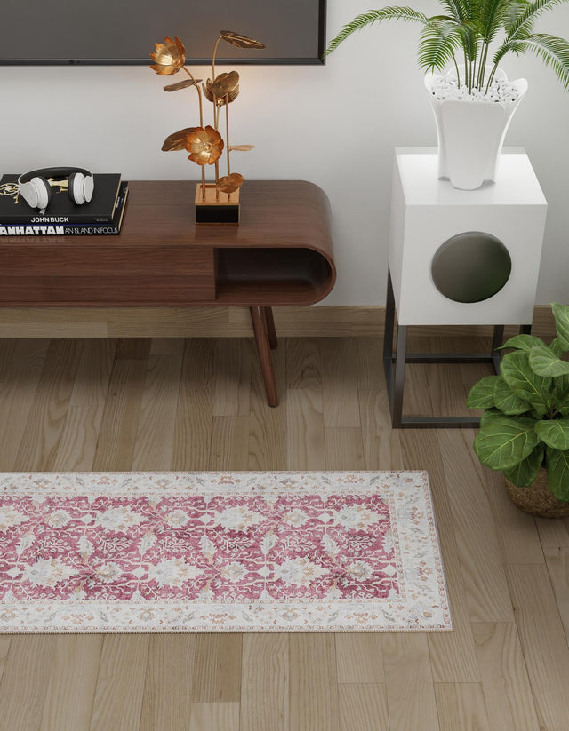 Washable Burgundy Red 2' x 5' 1 Timeless Runner Area Rug Easy to Clean Stain Resistant & Durable Traditional Classic Vintage Design Carpet for Sale at Rug Engine