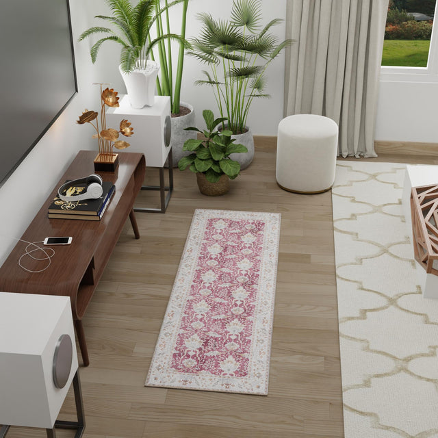 Washable Burgundy Red 2' x 5' 1 Timeless Runner Area Rug Easy to Clean Stain Resistant & Durable Traditional Classic Vintage Design Carpet for Sale at Rug Engine