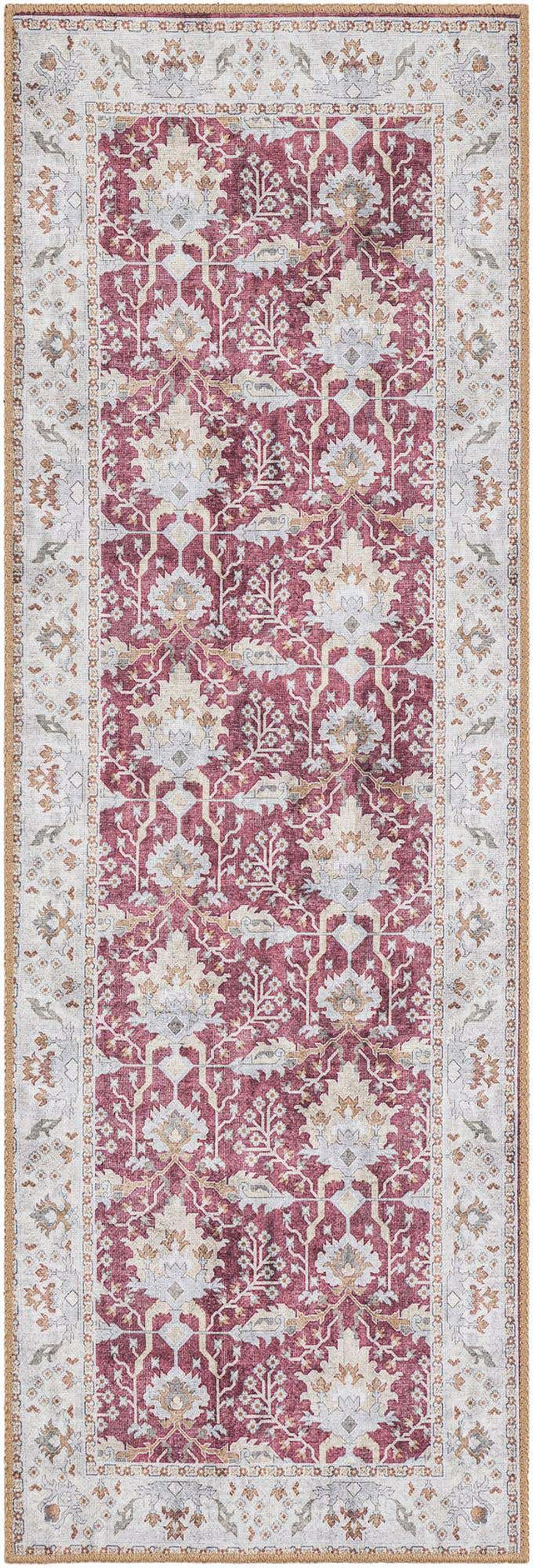 Washable Burgundy Red 2' x 6' 1 Timeless Runner Area Rug Easy to Clean Stain Resistant & Durable Traditional Classic Vintage Design Carpet for Sale at Rug Engine