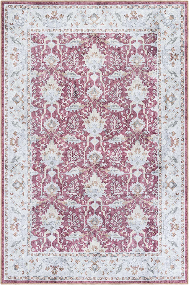 Washable Burgundy Red 6' 1 x 9' Timeless Rectangle Area Rug Easy to Clean Stain Resistant & Durable Traditional Classic Vintage Design Carpet for Sale at Rug Engine