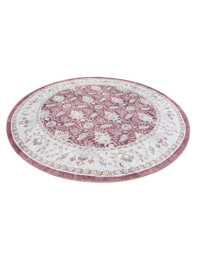 Washable Burgundy Red 7' 10 x 7' 10 Timeless Round Area Rug Easy to Clean Stain Resistant & Durable Traditional Classic Vintage Design Carpet for Sale at Rug Engine