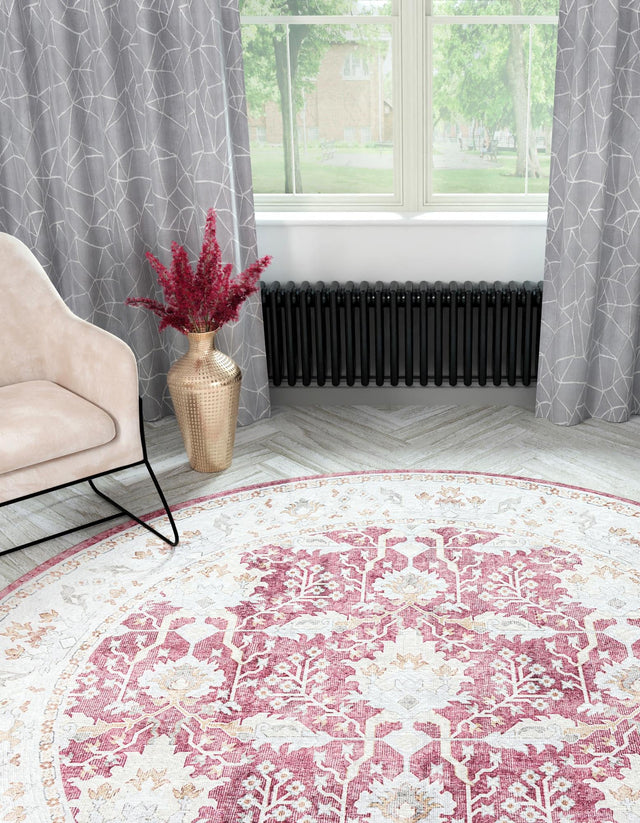 Washable Burgundy Red 5' 1 x 5' 1 Timeless Round Area Rug Easy to Clean Stain Resistant & Durable