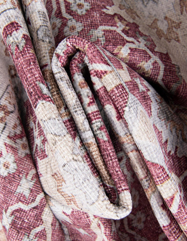 Washable Burgundy Red 5' 1 x 5' 1 Timeless Round Area Rug Easy to Clean Stain Resistant & Durable