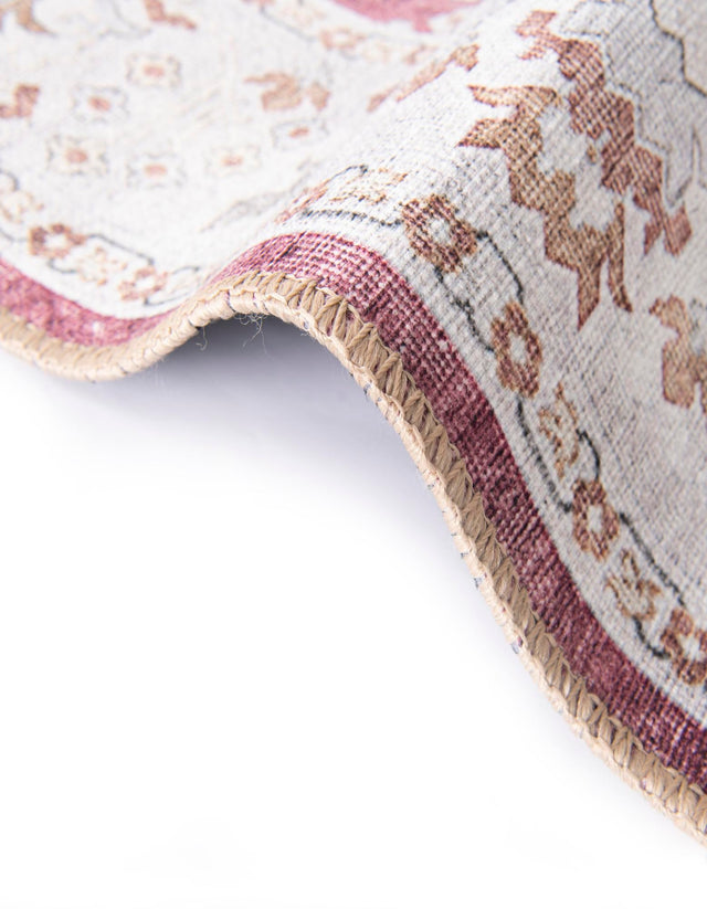 Washable Burgundy Red 5' 1 x 5' 1 Timeless Round Area Rug Easy to Clean Stain Resistant & Durable