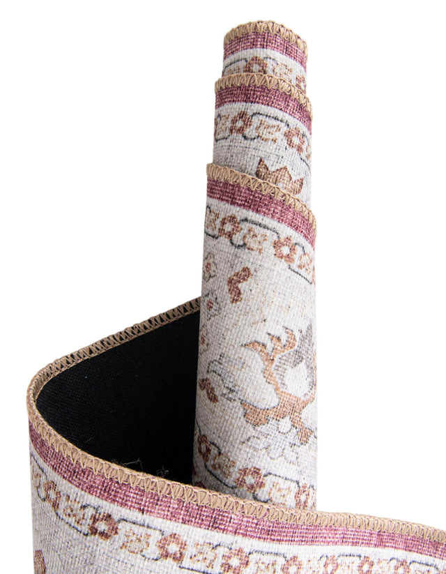 Washable Burgundy Red 5' 1 x 5' 1 Timeless Round Area Rug Easy to Clean Stain Resistant & Durable