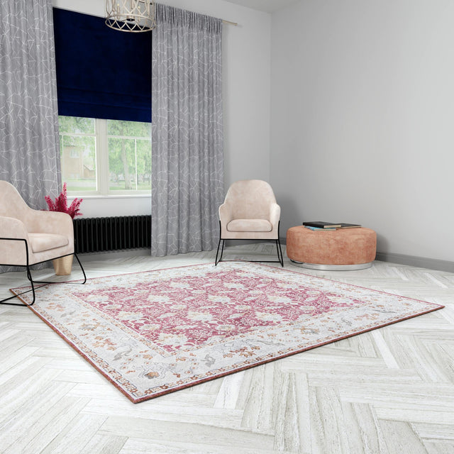 Washable Burgundy Red 7' 10 x 7' 10 Timeless Square Area Rug Easy to Clean Stain Resistant & Durable Traditional Classic Vintage Design Carpet for Sale at Rug Engine