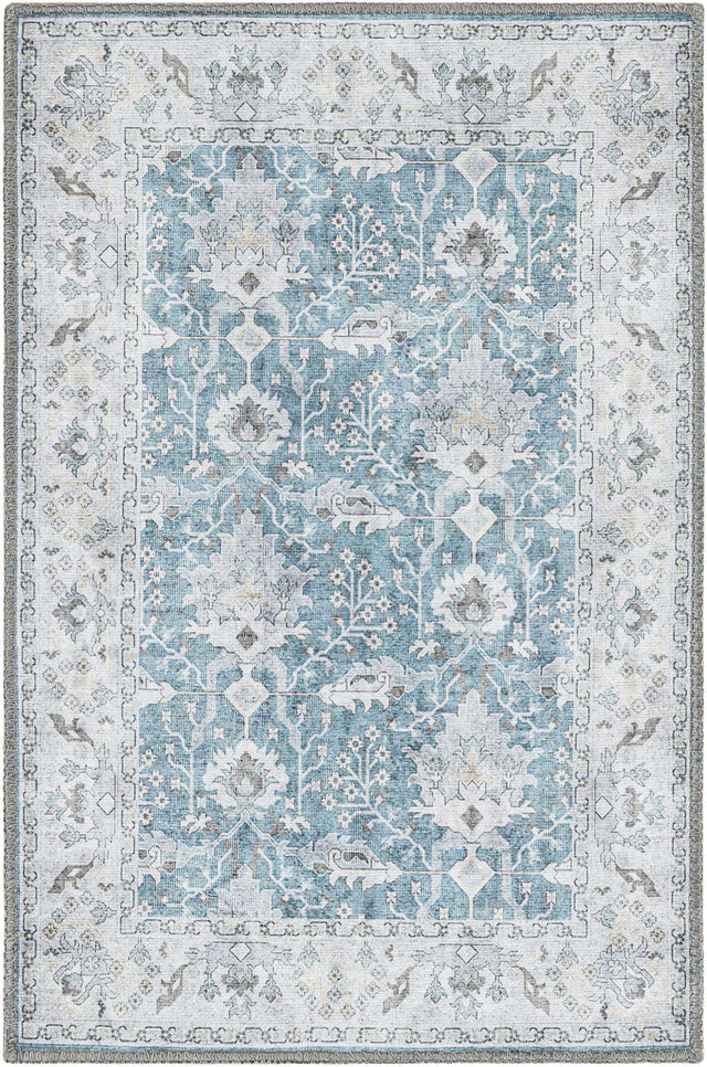 Washable Teal blue 2' x 3' 1 Timeless Rectangle Area Rug Easy to Clean Stain Resistant & Durable Traditional Classic Vintage Design Carpet for Sale at Rug Engine
