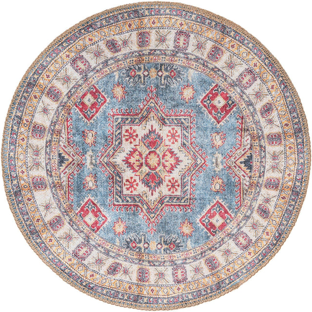 Washable Light Blue 2' x 2' Timeless Round Area Rug Easy to Clean Stain Resistant & Durable Traditional Classic Vintage Design Carpet for Sale at Rug Engine