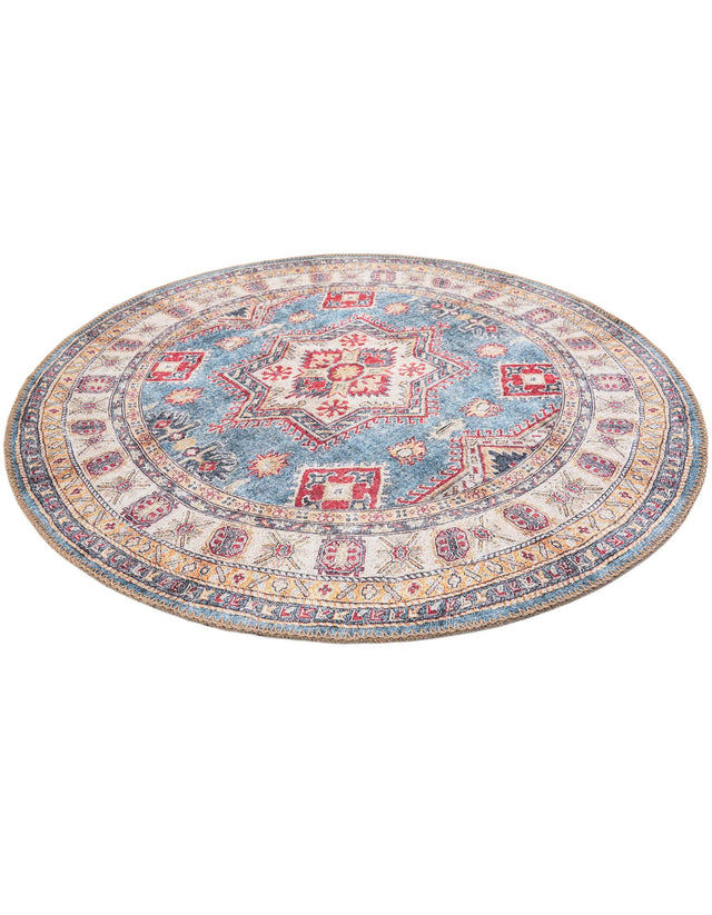 Washable Light Blue 3' 6 x 3' 6 Timeless Round Area Rug Easy to Clean Stain Resistant & Durable Traditional Classic Vintage Design Carpet for Sale at Rug Engine