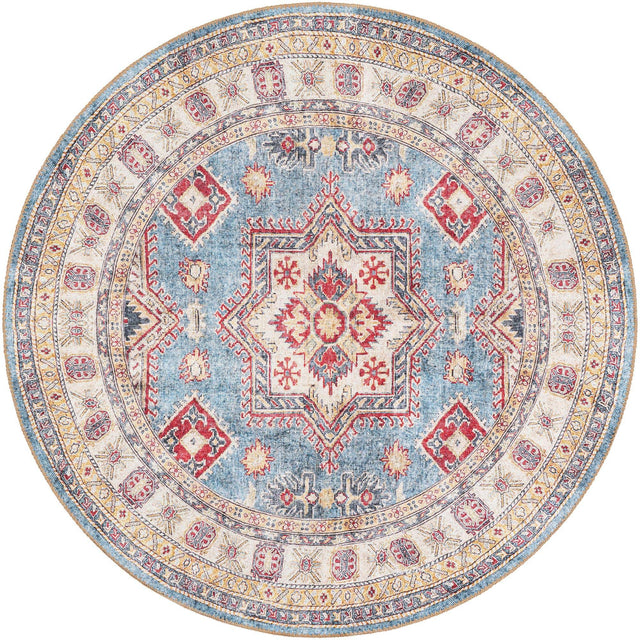 Washable Light Blue 5' 1 x 5' 1 Timeless Round Area Rug Easy to Clean Stain Resistant & Durable Traditional Classic Vintage Design Carpet for Sale at Rug Engine