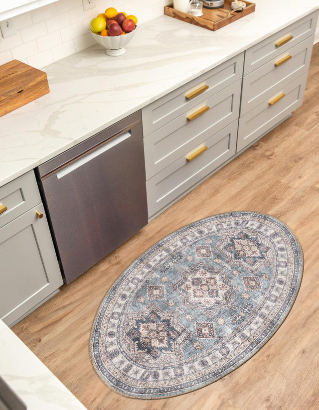 Washable Soft Green 2' x 3' 1 Timeless Oval Area Rug Easy to Clean Stain Resistant & Durable Traditional Classic Vintage Design Carpet for Sale at Rug Engine