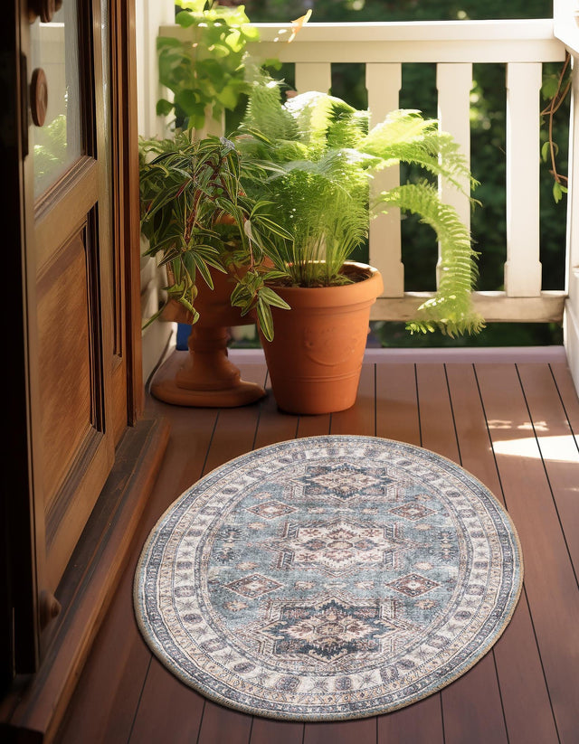 Washable Soft Green 2' x 3' 1 Timeless Oval Area Rug Easy to Clean Stain Resistant & Durable Traditional Classic Vintage Design Carpet for Sale at Rug Engine