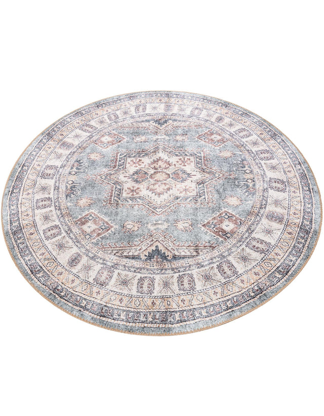 Washable Soft Green 5' 1 x 5' 1 Timeless Round Area Rug Easy to Clean Stain Resistant & Durable Traditional Classic Vintage Design Carpet for Sale at Rug Engine