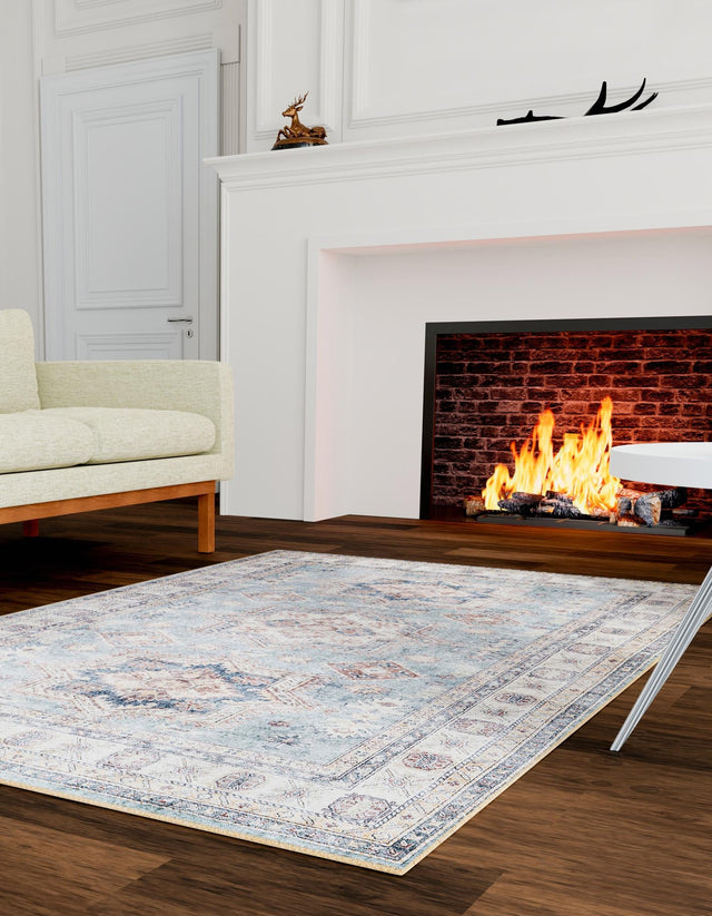 Washable Soft Green 5' 1 x 8' Timeless Rectangle Area Rug Easy to Clean Stain Resistant & Durable Traditional Classic Vintage Design Carpet for Sale at Rug Engine